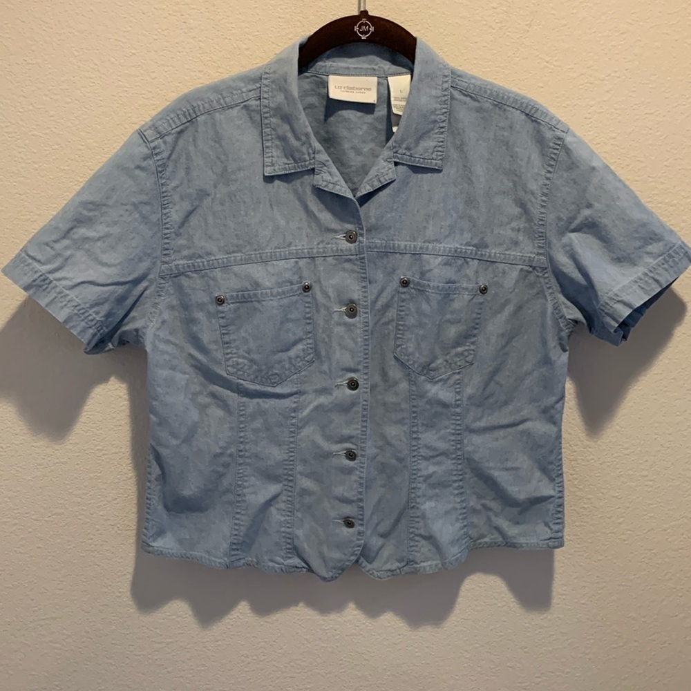 Liz Claiborne Womens Jean Top. Light Blue. 100% Cotton. Size Large.‌‌
